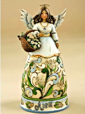Jim Shore April Angel Figurine with Diamond Birth Stone Floral Basket 2008